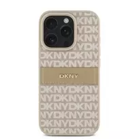 DKNY PU Leather Repeat Pattern Tonal Stripe Apple iPhone 16 Pro Max dėklas telefonui rožinės spalvos