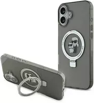 Karl Lagerfeld Ringstand Karl and Choupette MagSafe Apple iPhone 16 Plus dėklas telefonui juodos spalvos