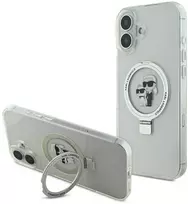 Karl Lagerfeld Ringstand Karl and Choupette MagSafe Apple iPhone 16 dėklas telefonui baltos spalvos