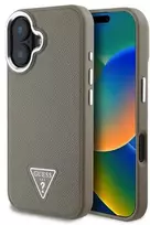Guess PU Grained Triangle Logo Apple iPhone 16 dėklas telefonui rudos spalvos