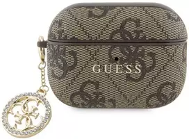 Guess 4G Script PC/PU Charm dėklas skirtas AirPods Pro 2 rudos spalvos