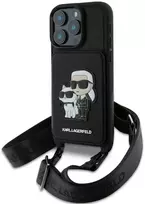 Karl Lagerfeld Saffiano Crossbody Strap Karl and Choupette Apple iPhone 16 Pro dėklas telefonui juodos spalvos