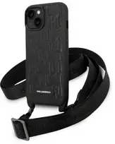 Dėklas Karl Lagerfeld Monogram Plaque Logo Strap Case for iPhone 14 / 15 / 13 6.1" - Juodas