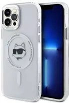 Karl Lagerfeld KLHMP12MHLSCHH Apple iPhone 12 / 12 Pro 6.1" dėklas telefonui baltos spalvos IML Metal Choupette Head MagSafe