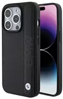 BMW BMHCP15X22RDPK Apple iPhone 15 Pro Max 6.7" dėklas telefonui juodos spalvos hardcase Leather Textured & Stripe