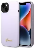 „Guess“ silikoninis vintažinis auksinis logotipo dėklas iPhone 14 / 15 Plus - Violetinė