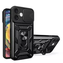 Hurtel Hybrid Armor Camshield iPhone 16 šarvuotas dėklas su kameros apsauga ir stovu – dėklas telefonui juodos spalvos
