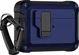 Hurtel Airpods 4 Pro Armor dėklas su karabinu – mėlynos spalvos