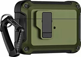 Hurtel Airpods 4 Pro Armor dėklas su karabinu – žalios spalvos