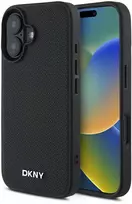 DKNY PU Leather Sidabrinis Metal Logo Magsafe Apple iPhone 16 Plus dėklas telefonui juodos spalvos