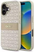 DKNY PU Leather Repeat Pattern Tonal Stripe Apple iPhone 16 Plus dėklas telefonui rožinės spalvos
