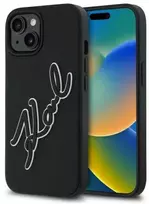 Karl Lagerfeld KLHCP15S3DRKSDLK Apple iPhone 15 6.1" dėklas telefonui juodos spalvos 3D Rubber Signature