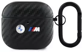 BMW BMA4WMPUCA2 AirPods 4 ausinių dėklas juodos spalvos Carbon Double Metal Logo