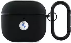 BMW BMA4SSLBK AirPods 4 ausinių dėklas juodos spalvos Geniune Leather Sidabrinis Logo