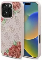 Guess GUHMP16LP4ROPEMCP Apple iPhone 16 Pro 6.3" dėklas telefonui rožinės spalvos 4G Flowers Print MagSafe