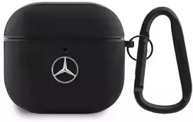 Mercedes Benz MEA4CSLBK AirPods 4 ausinių dėklas juodos spalvos Leather Metal Logo