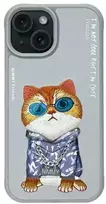 Nimmy Apple iPhone 15 6.1" dėklas telefonui pilkos spalvos Glasses Cool Cat