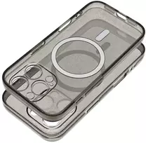 Dėklas Oem Case for iPhone 14 PRO MAX Clear Mag Cover (STR / CAMERA PROTECTION) compatible with MagSafe juodas glitter