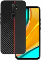 Tel Protect CARBON dėklas skirtas Xiaomi Redmi 9 juodos spalvos with red stripe