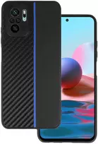 Tel Protect CARBON dėklas skirtas Xiaomi Redmi Note 10/Note 10S/Poco M5S juodos spalvos with mėlynos spalvos stripe
