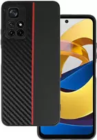 Tel Protect CARBON dėklas skirtas Xiaomi Redmi Note 11 5G/Note 11S 5G/Poco M4 Pro 5G juodos spalvos with red stripe