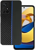Tel Protect CARBON dėklas skirtas Xiaomi Redmi Note 11 5G/Note 11S 5G/Poco M4 Pro 5G juodos spalvos with mėlynos spalvos stripe