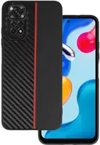 Tel Protect CARBON dėklas skirtas Xiaomi Redmi Note 11 Pro/Note 11 Pro 5G juodos spalvos with red stripe