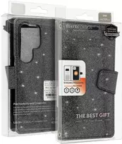 Liavec Glitter Magsafe Book dėklas skirtas Samsung Galaxy S23 Plus juodos spalvos