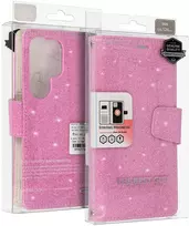 Liavec Glitter Magsafe Book dėklas skirtas Samsung Galaxy S24 Plus rožinės spalvos