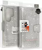 Liavec Glitter Magsafe Book dėklas skirtas Samsung Galaxy S24 Plus sidabro spalvos