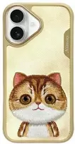 Nimmy Apple iPhone 16 6.1" dėklas telefonui haki spalvos Big Eyed Pet 2.0 Cat
