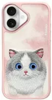 Nimmy Apple iPhone 16 6.1 dėklas telefonui rožinės spalvos Big Eyed Pet 2.0 Cat