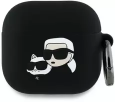 Dėklas Karl Lagerfeld KLA4RUNKCHK AirPods 4 cover juodos spalvos silikoninis Karl&Chaupette Head 3D