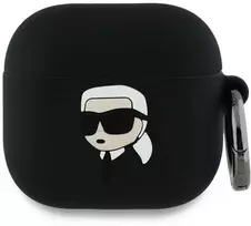 Dėklas Karl Lagerfeld KLA4RUNIKK AirPods 4 cover juodos spalvos silikoninis Karl Head 3D