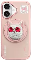 Dėklas Nimmy Glasses Cool Cat MagSafe Apple iPhone 16 rožinės spalvos