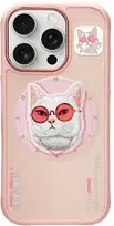 Dėklas Nimmy Glasses Cool Cat MagSafe Apple iPhone 16 Pro rožinės spalvos