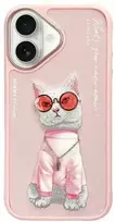 Nimmy Apple iPhone 16 6.1" dėklas telefonui rožinės spalvos Glasses Cool Cat