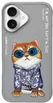 Nimmy Apple iPhone 16 6.1" dėklas telefonui pilkos spalvos Glasses Cool Cat