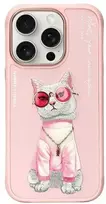 Nimmy Apple iPhone 16 Pro Max 6.9" dėklas telefonui rožinės spalvos Glasses Cool Cat