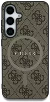 Dėklas Guess Leather 4G Colored Ring Classic Logo MagSafe Samsung Galaxy S25 Ultra rudos spalvos