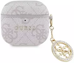 Guess 4G Script PC/PU Charm dėklas skirtas AirPods 4 rožinės spalvos
