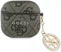 Guess 4G Script PC/PU Charm dėklas skirtas AirPods 4 rudos spalvos