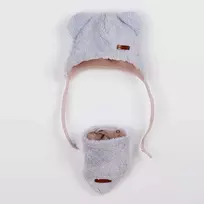 Žieminė kūdikių kepurė su kaklo skara New Baby Teddy bear pilkai rožinė, dydis 74 (6-9m), 74 (6-9m)