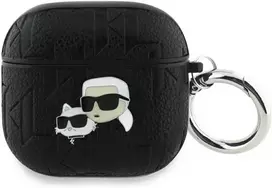 Dėklas Karl Lagerfeld Monogram Karl & Choupette Head AirPods 4 juodos spalvos
