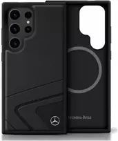 Mercedes Leather Horizontal Debossed Curves MagSafe Samsung Galaxy S25 Ultra dėklas telefonui juodos spalvos
