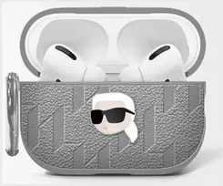 Dėklas Karl Lagerfeld Monogram Karl Head AirPods 4 sidabro spalvos