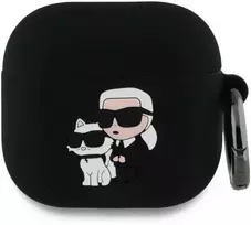 Karl Lagerfeld 3D Logo NFT Karl and Choupette silikoninis dėklas skirtas AirPods 4 juodos spalvos