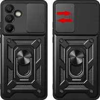 Hurtel Hybrid Armor Camshield su stoveliu ir kameros dangteliu Samsung Galaxy A56 – dėklas telefonui juodos spalvos