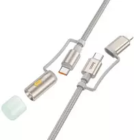 Dėklas Laidas „viskas viename“ USB C / „Lightning“ į USB C / LED šviesą Hoco PD 3A 60W 1,2 m U138 pilkas