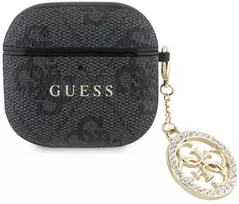 Guess 4G Script PC/PU Charm dėklas skirtas Apple AirPods 4 juodos spalvos